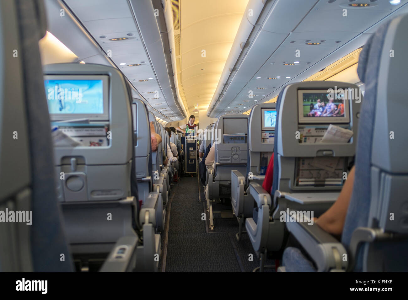 Interior passenger cabin of airplane China Stock Photo