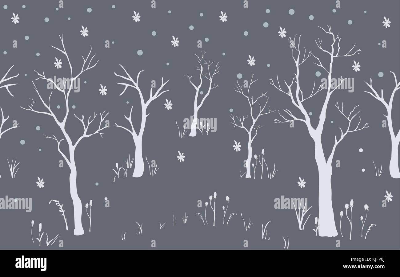 Trees. First Snow. Winter Christmas landscape background with trees ...