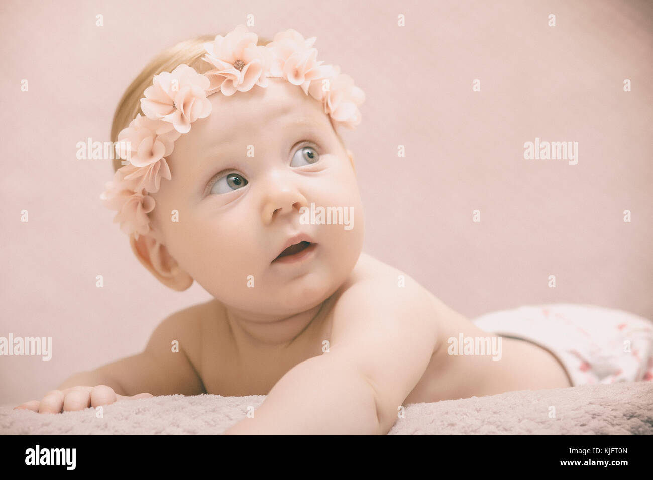 vintage baby portrait pastel tone image Stock Photo