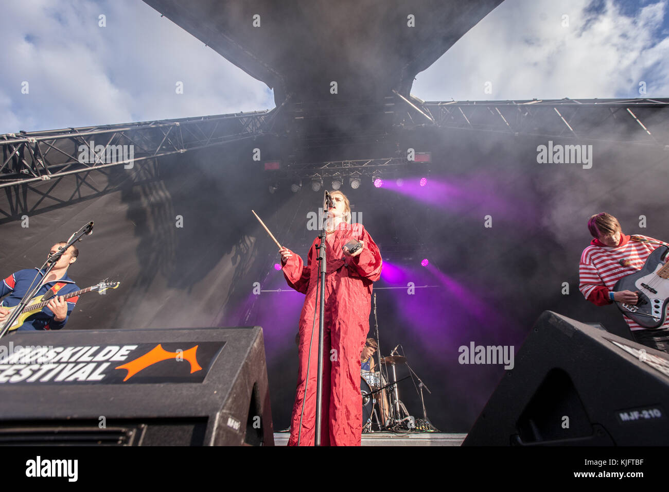 Denmark, Roskilde – June 26, 2017. The Norwegian rock band Pom Poko  performs a live concert during the Danish music festival Roskilde Festival  2017. Here singer Ragnhild Fangel is seen live on