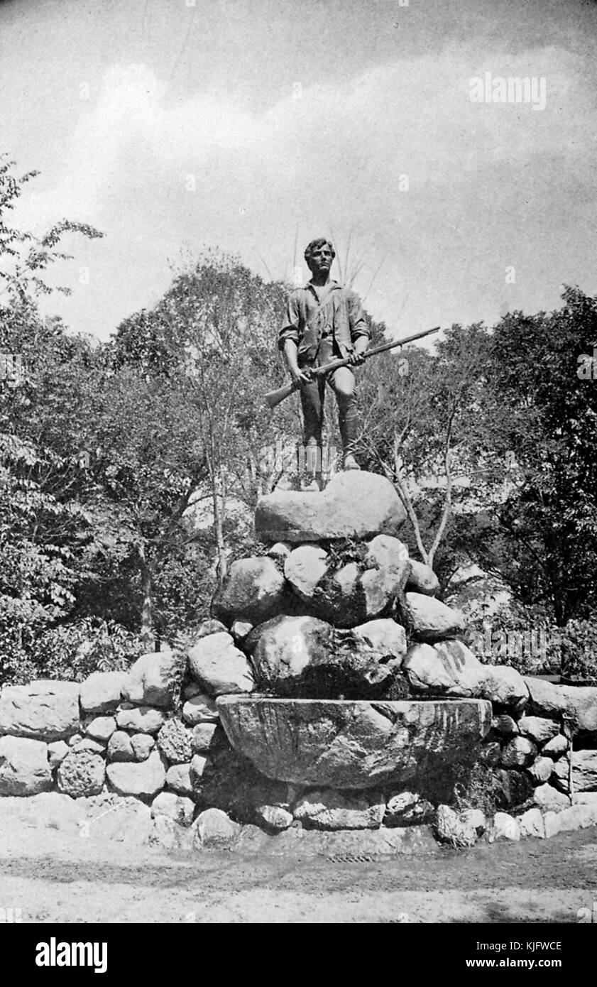 Photograph of the Lexington Minuteman, statue representing Captain John Parker sculpted by Henry Hudson Kitson and erected in 1900, Lexington, Massachusets, Boston, Massachusetts, 1913. Stock Photo