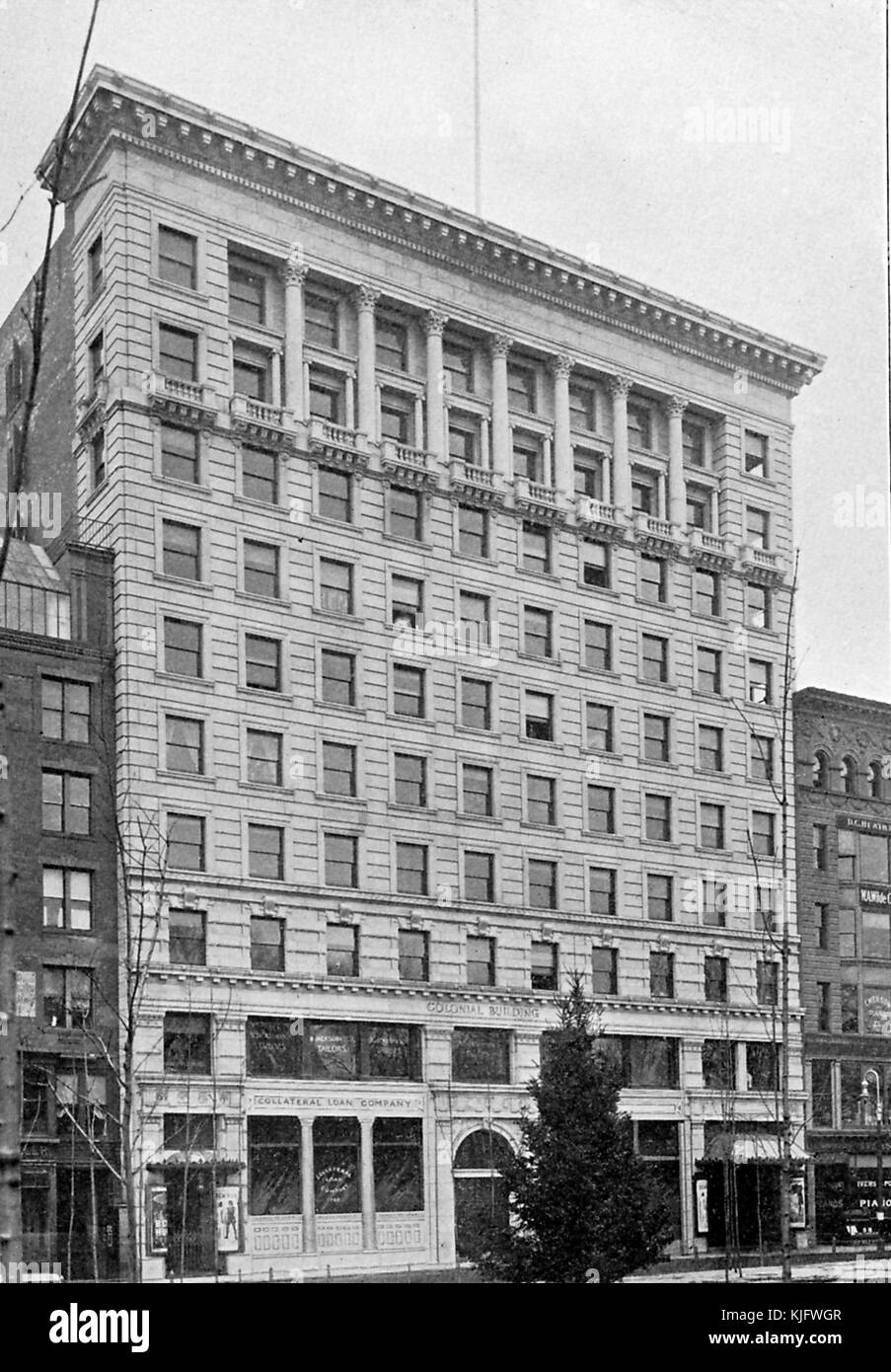 Photograph of The Colonial Building, residence hall for Emerson College, at 100 Boylston Street in Boston, Massachusetts, 1913. Stock Photo