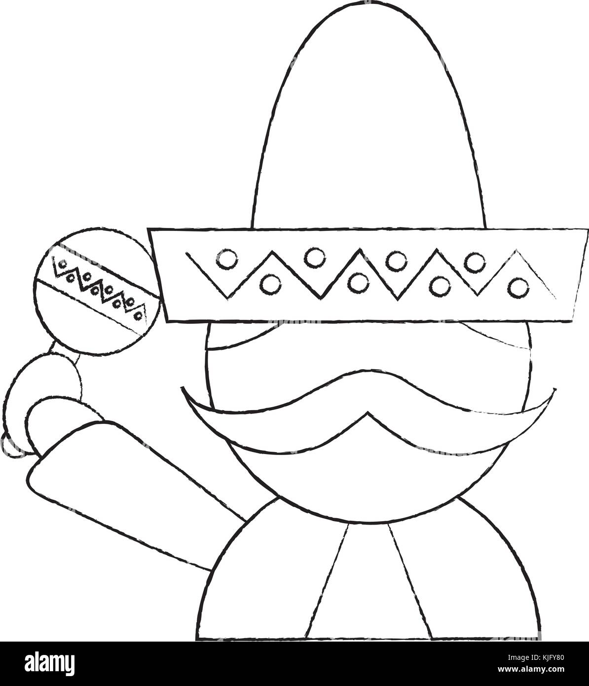 mexican man with maraca and hat traditional costume Stock Vector Image ...