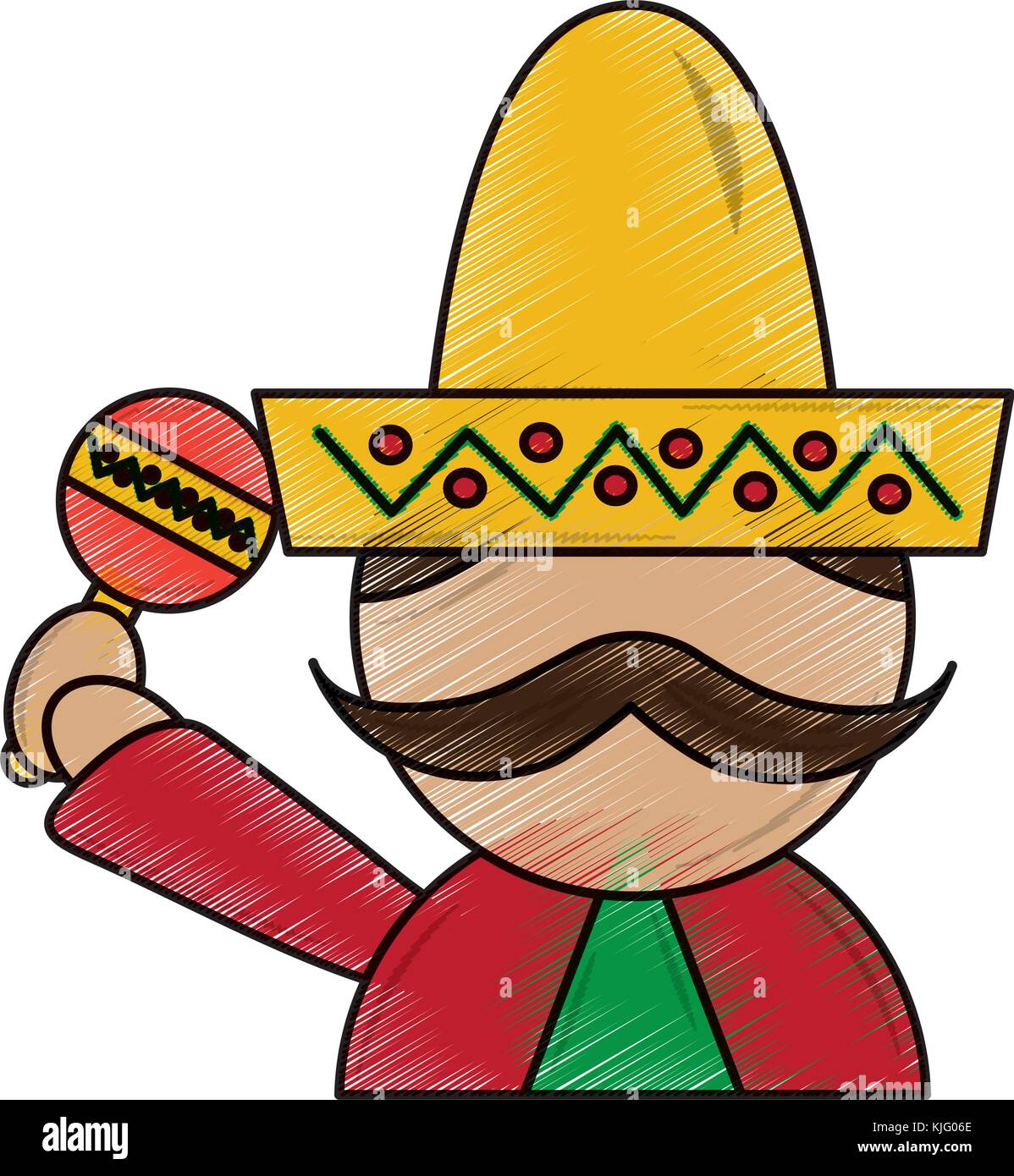 mexican man with maraca and hat traditional costume Stock Vector Image ...