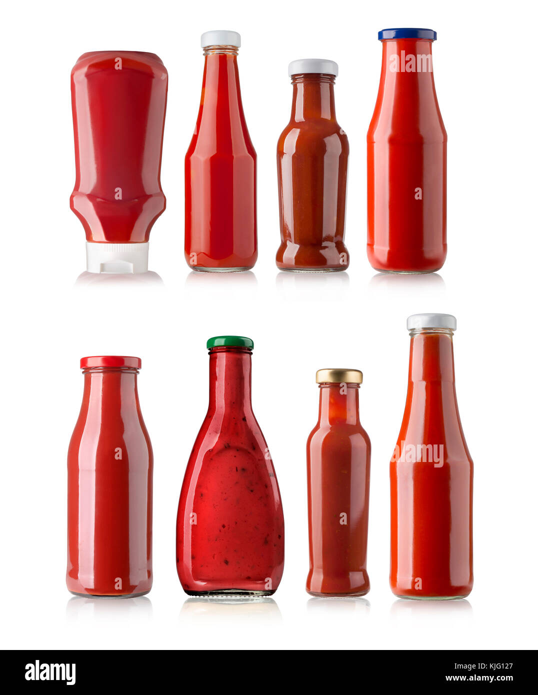 the various barbecue sauces in glass bottles on white background Stock Photo Alamy