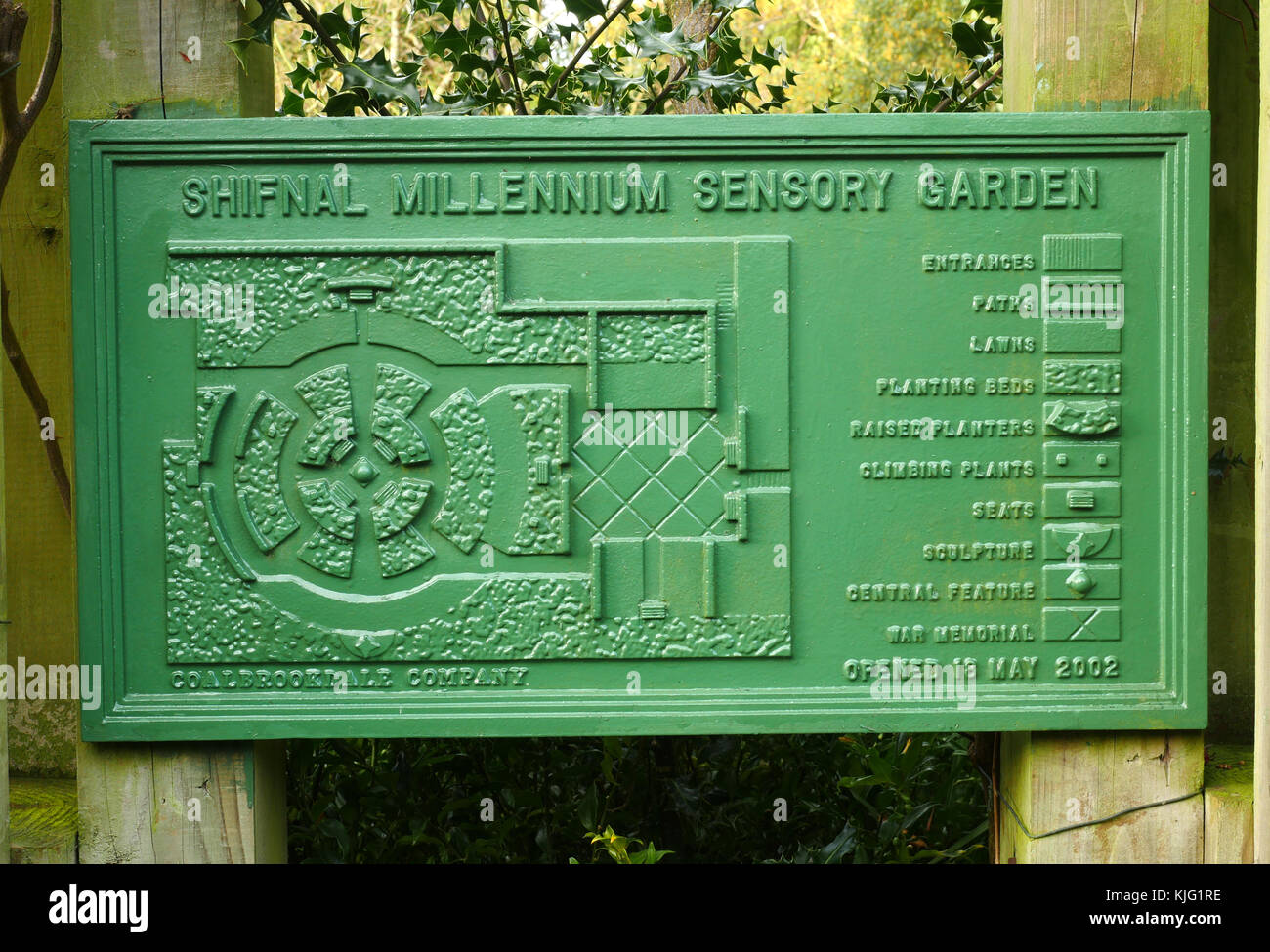 Plaque at the entrance to Shifnal Millennium Sensory Garden, Shifnal, Shropshire, England, UK. Stock Photo