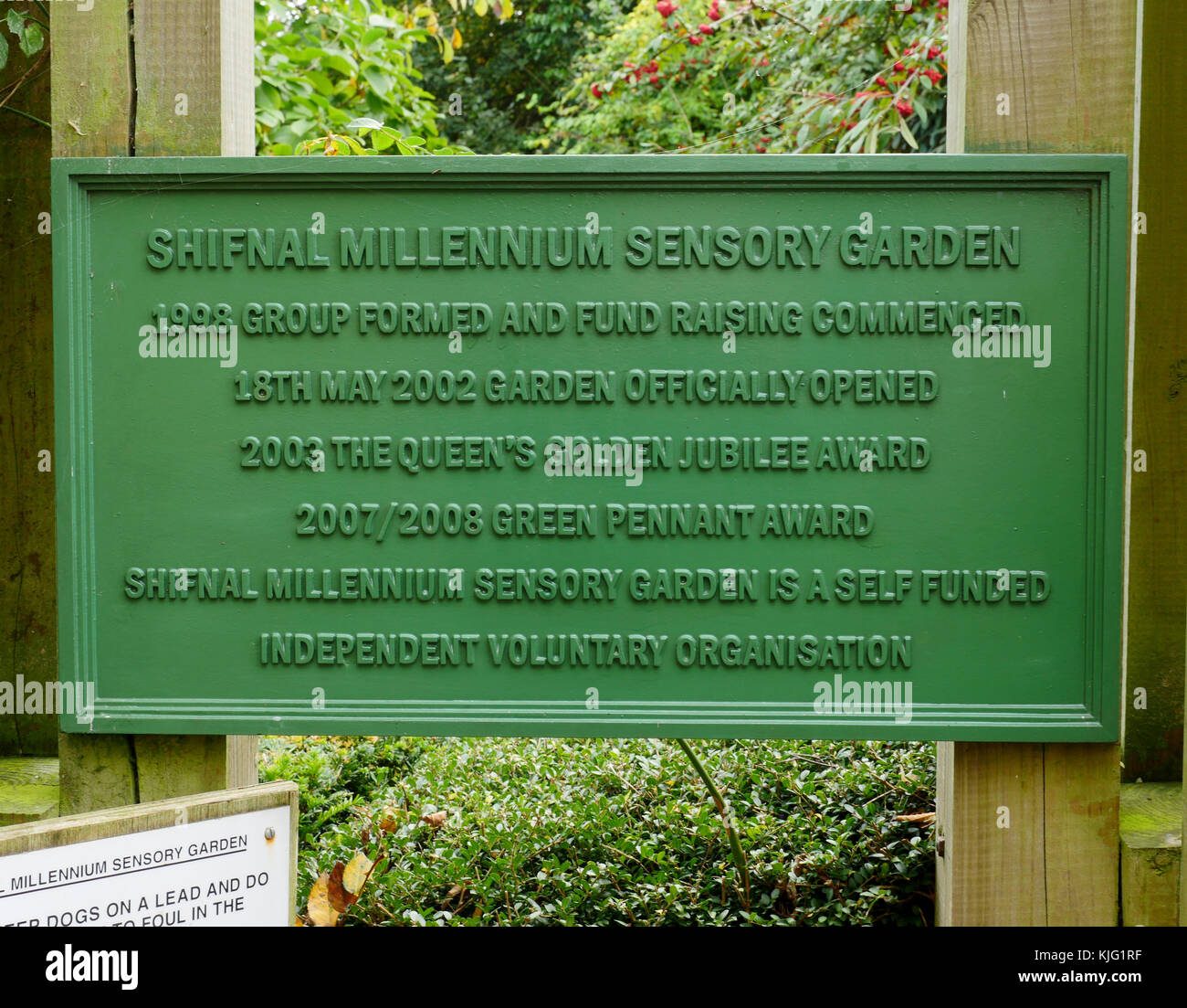 Plaque at the entrance to Shifnal Millennium Sensory Garden, Shifnal, Shropshire, England, UK. Stock Photo