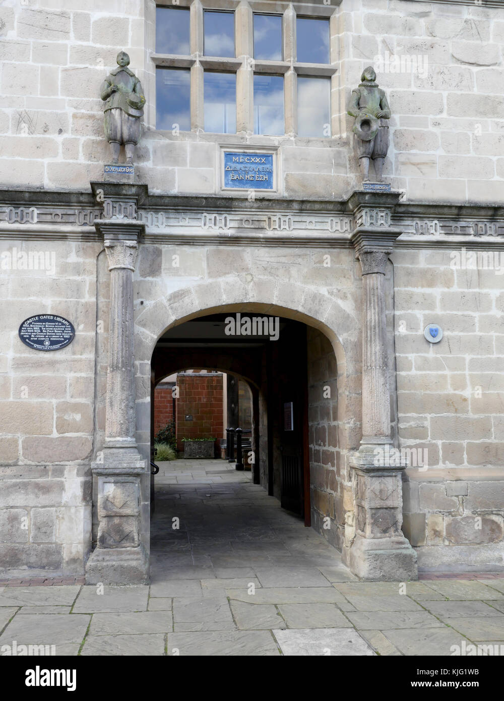 Entrance to the Castle Gate Library, Shrewsbury, Shropshire, England
