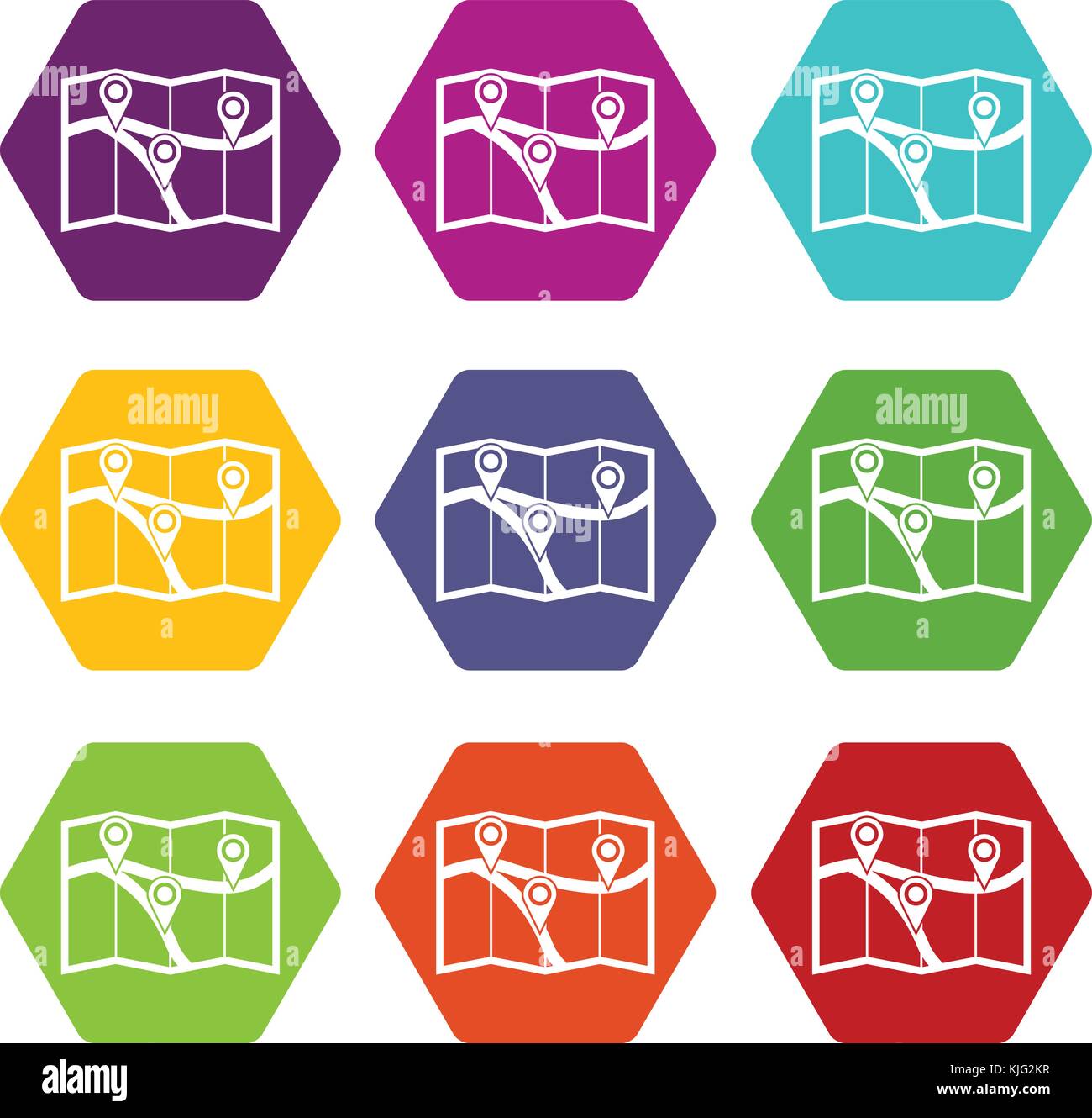 Map with pin pointers icon set color hexahedron Stock Vector Image ...
