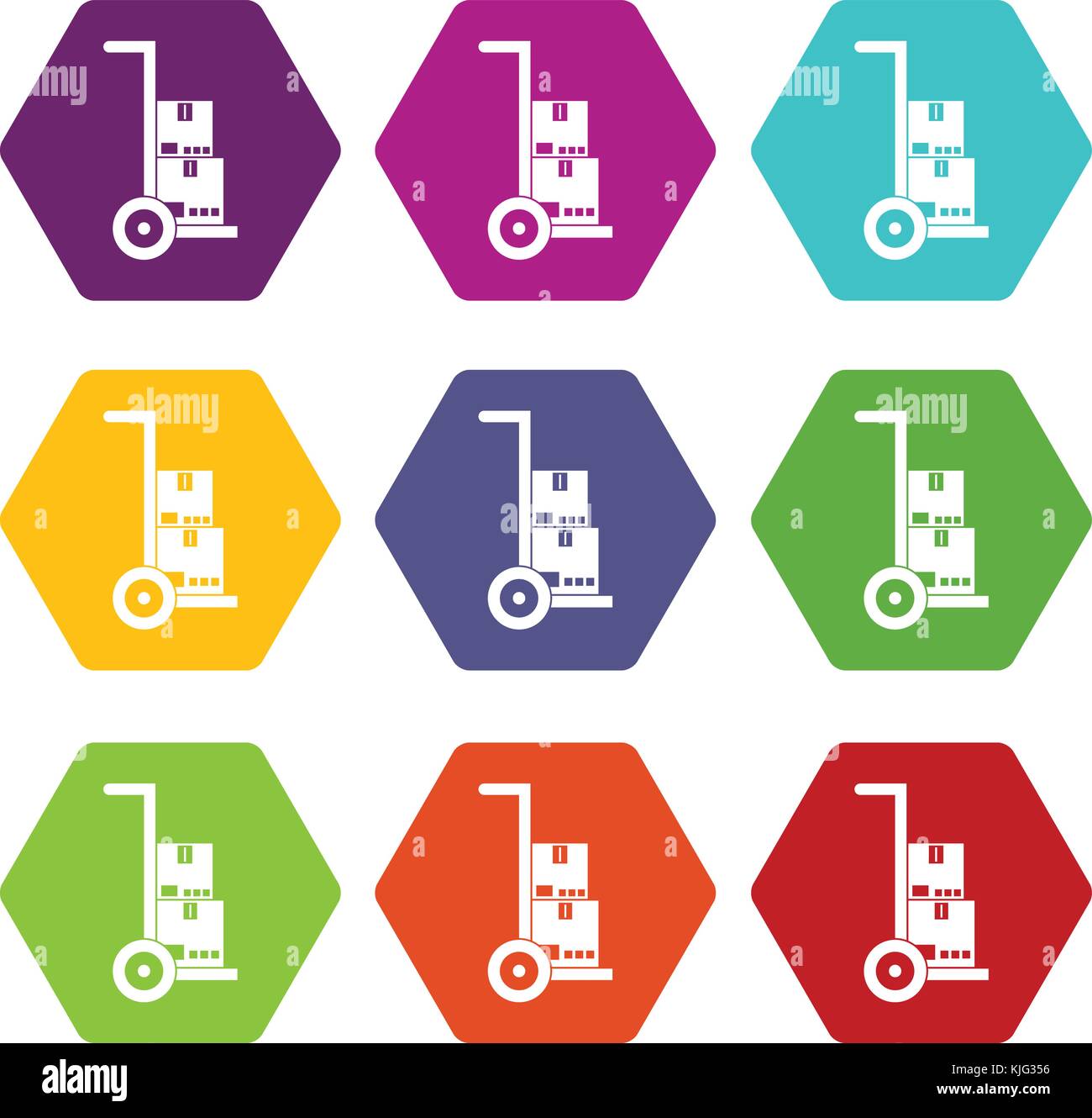 Hand cart with cardboards icon set color hexahedron Stock Vector Image ...