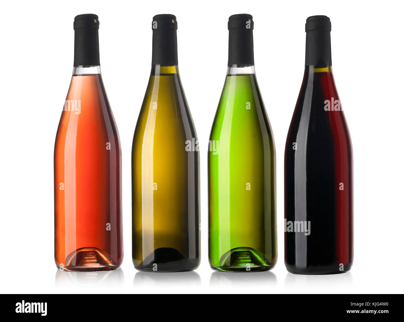 Set of white, rose, and red wine bottles. isolated on white background ...