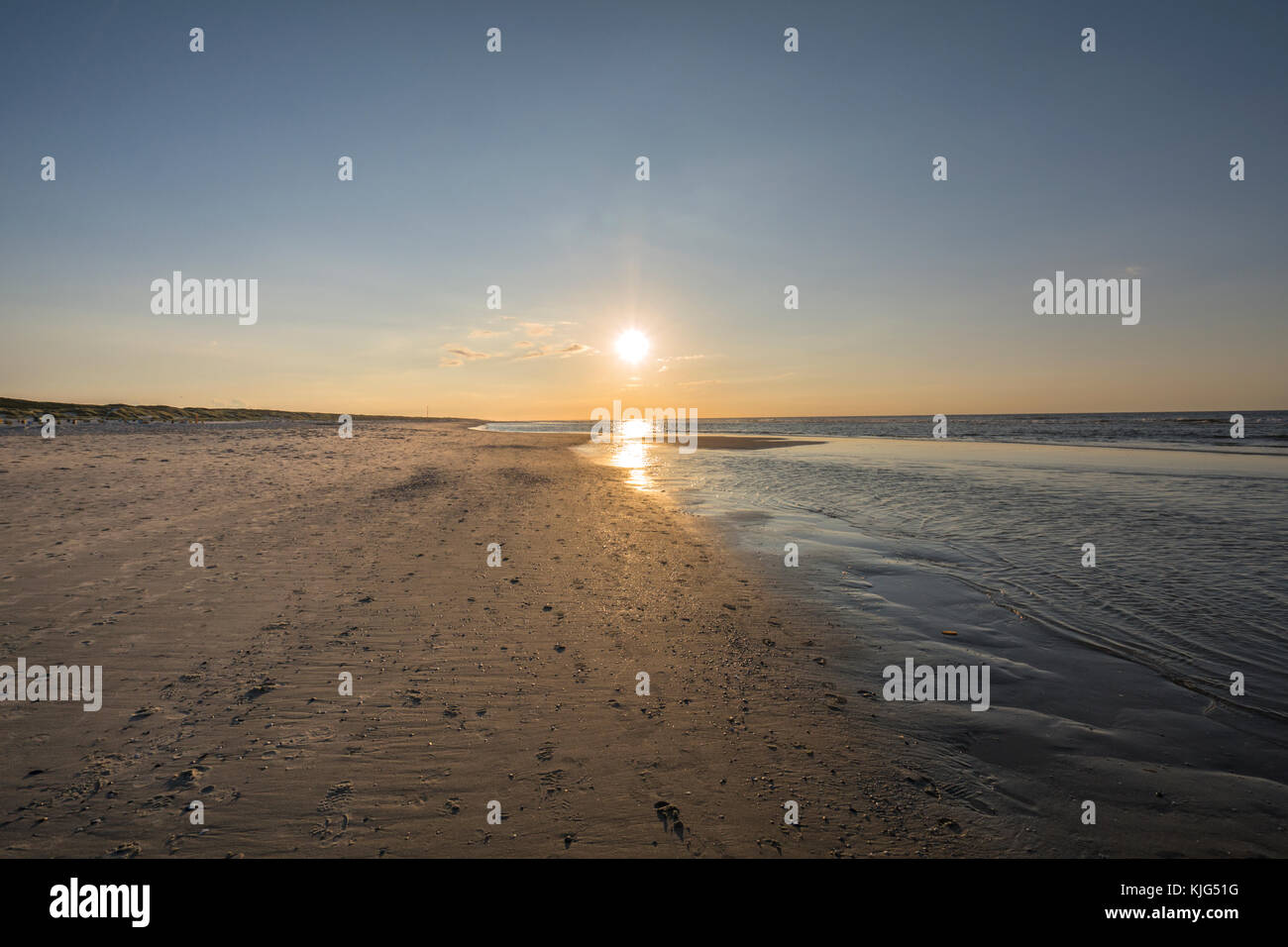 Germany, Lower Saxony, East Frisian Island, Juist, sunset on the beach Stock Photo