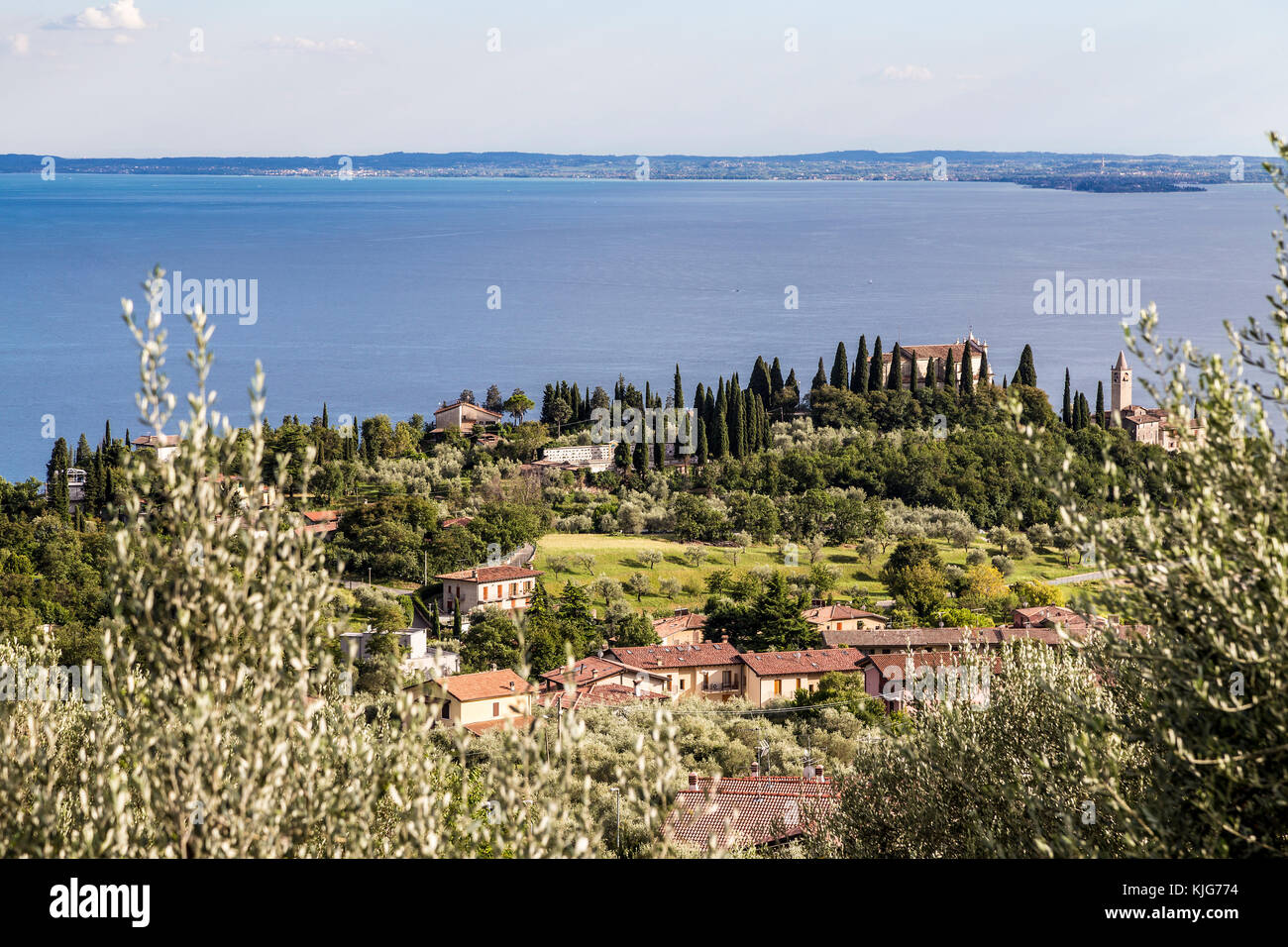 Italy, Toscolano-Maderno, view to Lake Garda from above Stock Photo