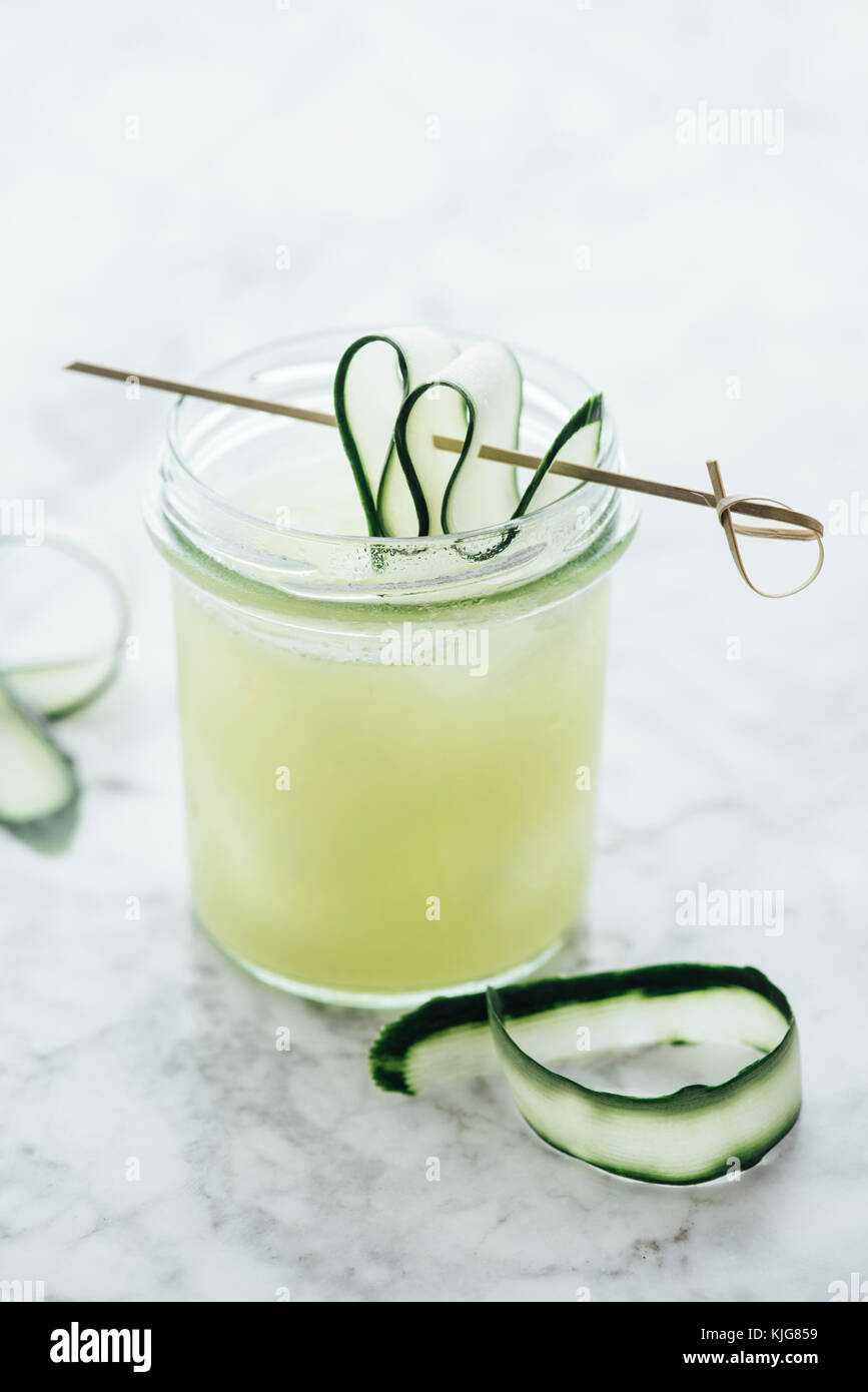 Fresh cucumber juice with ice cubes Stock Photo Alamy