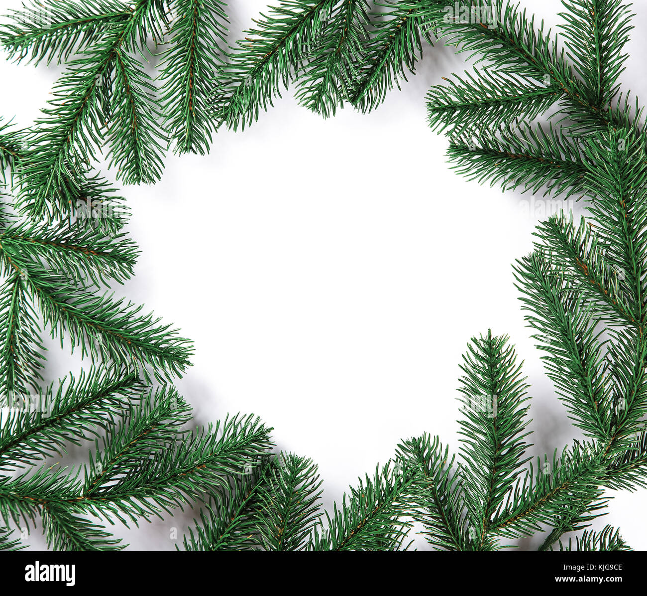 Christmas fir tree frame on white background. Free space Stock Photo ...