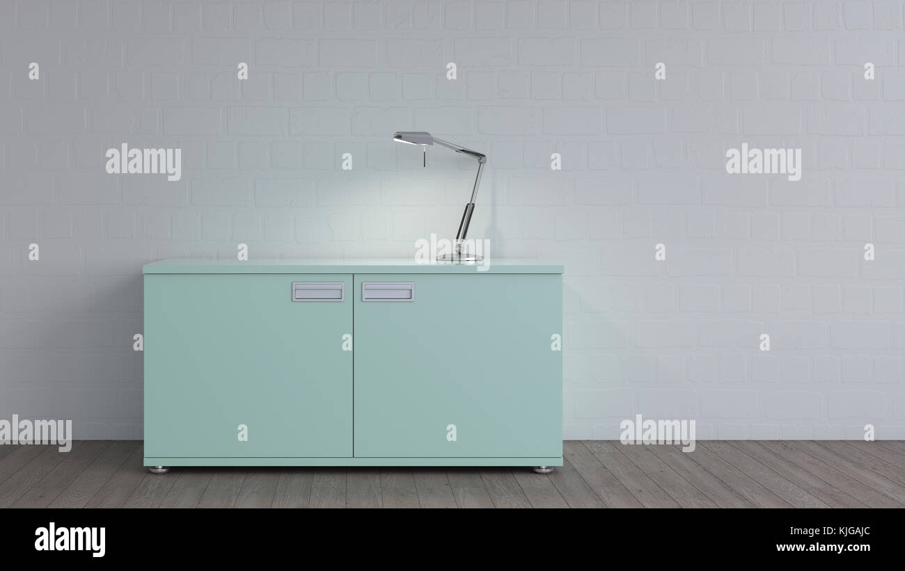 Burning lamp on sideboard Stock Photo Alamy