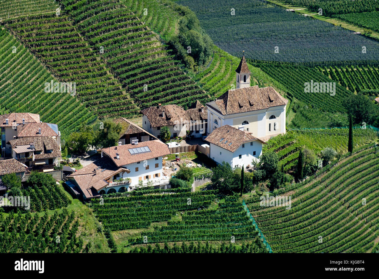 Aussicht auf Missian, vom Burgenweg zwischen Burg Hocheppan und Burg Boymont , Eppan, Überetsch-Unterland, Südtirol, Italien Stock Photo