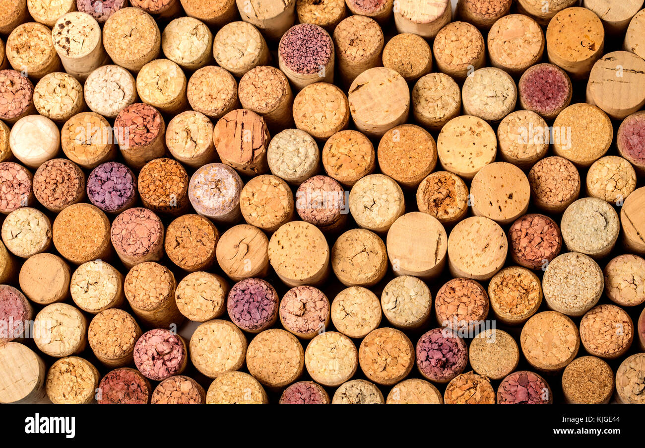 Closeup of a wall of used wine corks. A random selection of used wine