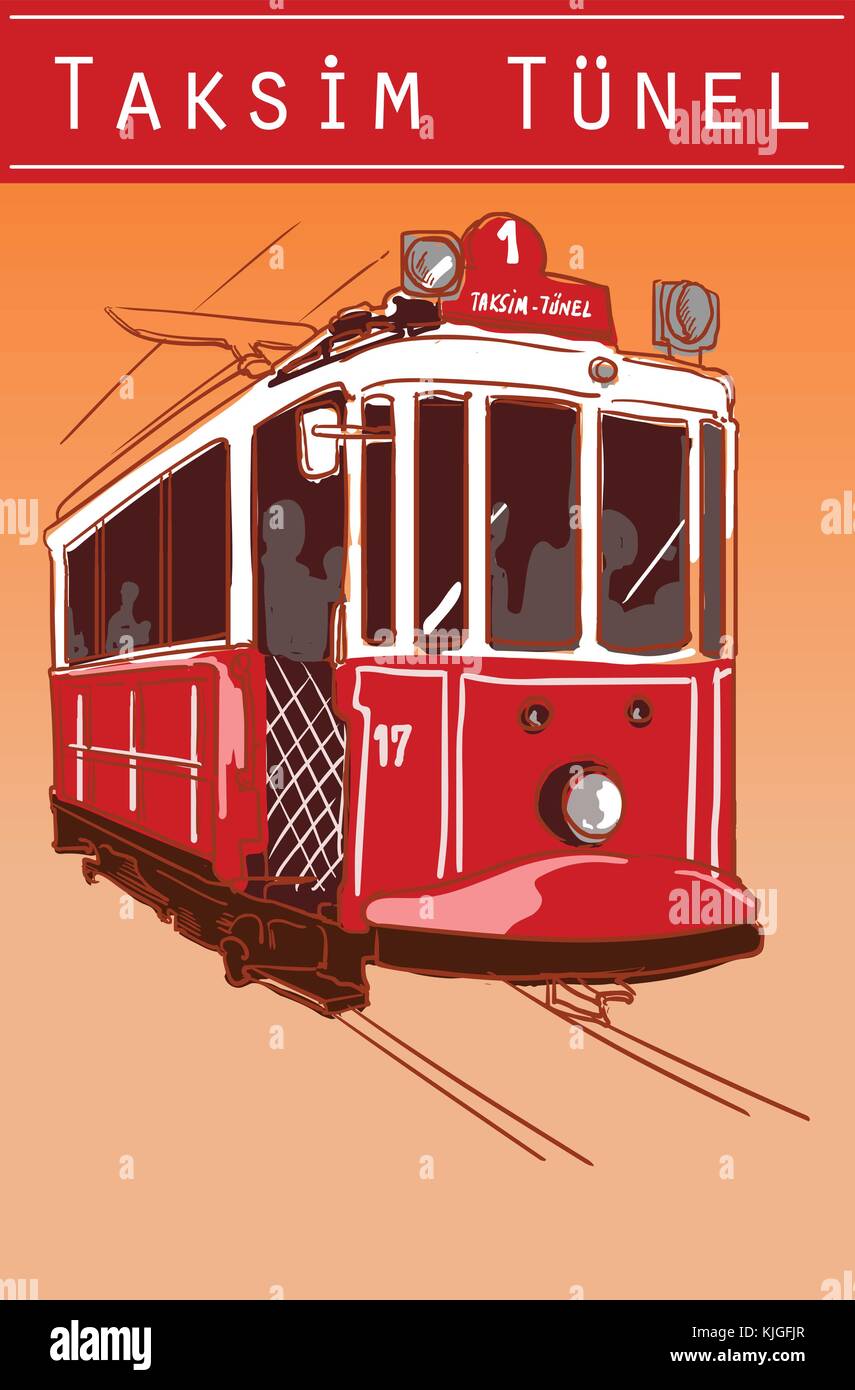 Traditional turkish public tram icon in cartoon style Stock Vector
