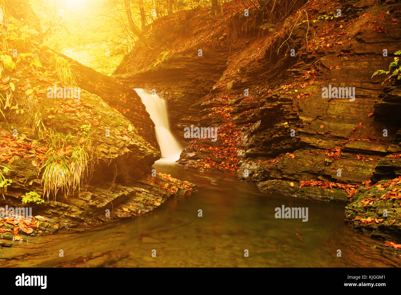 Autumn mountain waterfall Stock Photo - Alamy