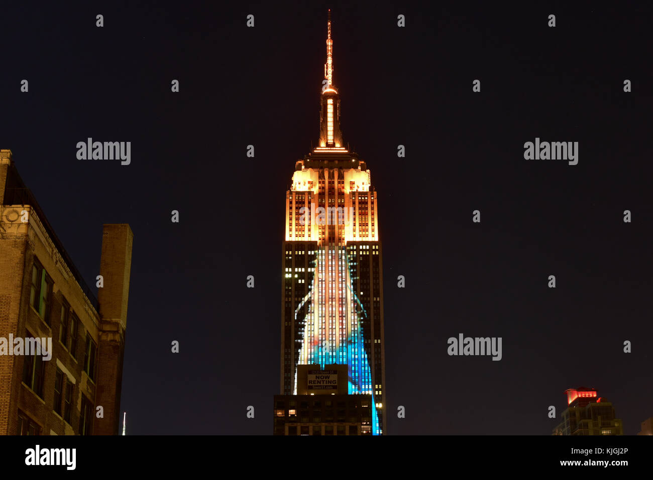 New York City - August 1, 2015: Endangered animals projected onto south side of the Empire State Building in New York City as part of the Racing Extin Stock Photo