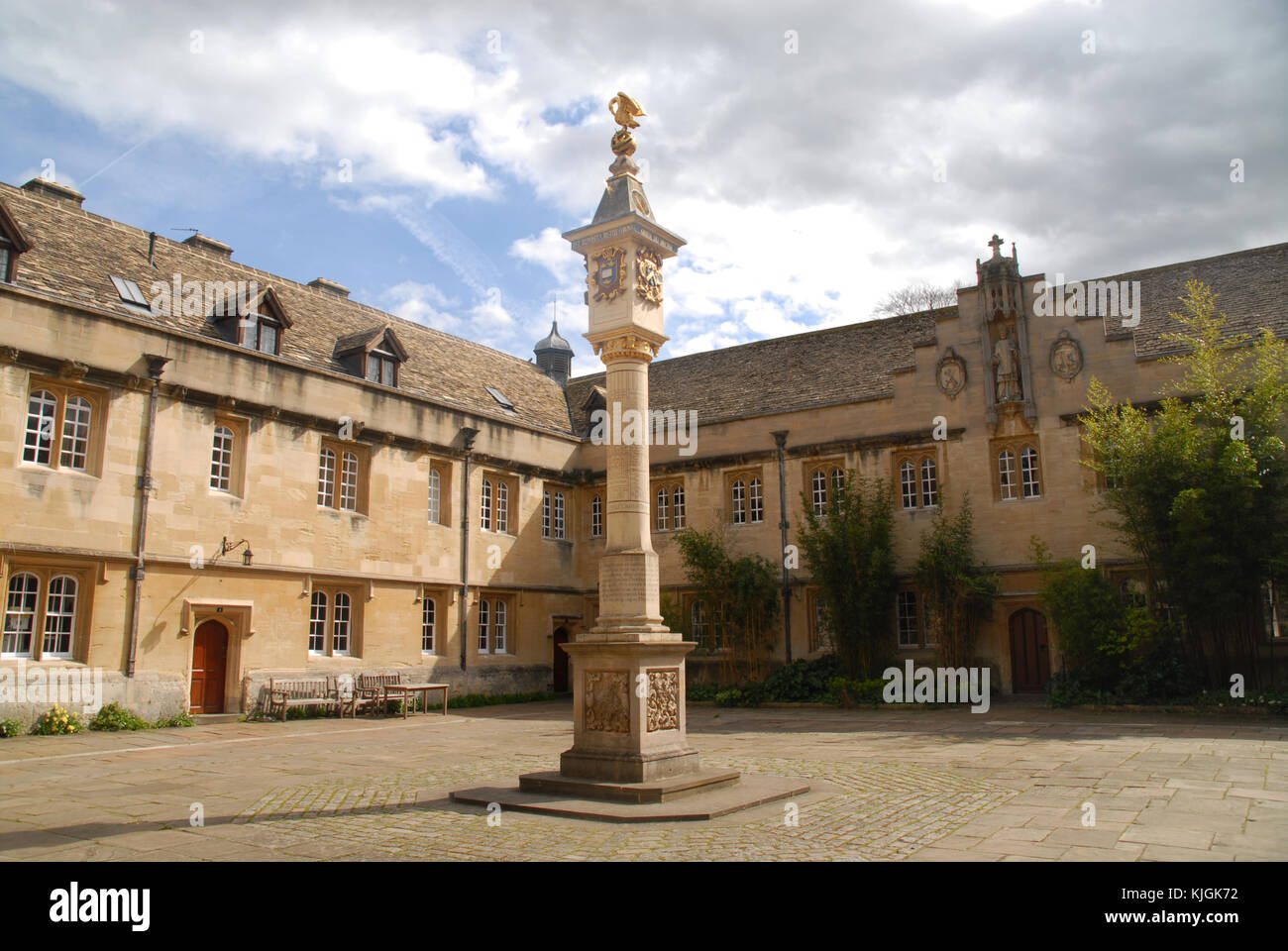 Oxford, United Kingdom - April 12, 2015: Main Quad at Corpus Christi College Stock Photo