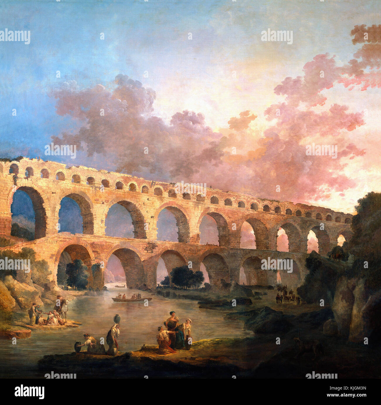 Robert Hubert - The Pont du Gard Paris. Musee du Louvre 18th Century Stock Photo