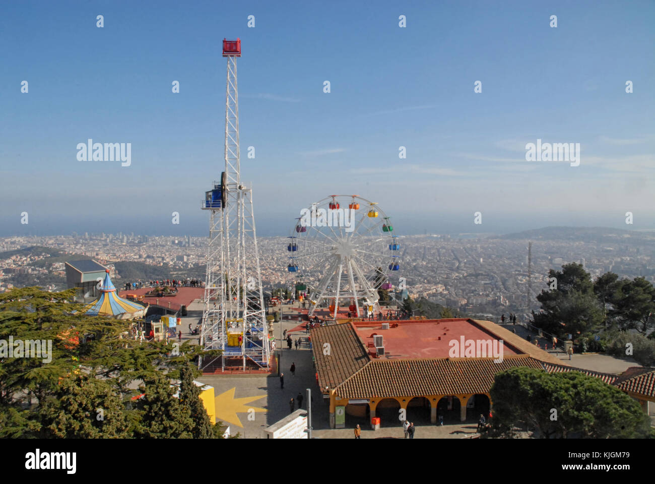 Barcelona, Spain - February 26, 2017: View of Barcelona from Tibidabo amusement park Stock Photo