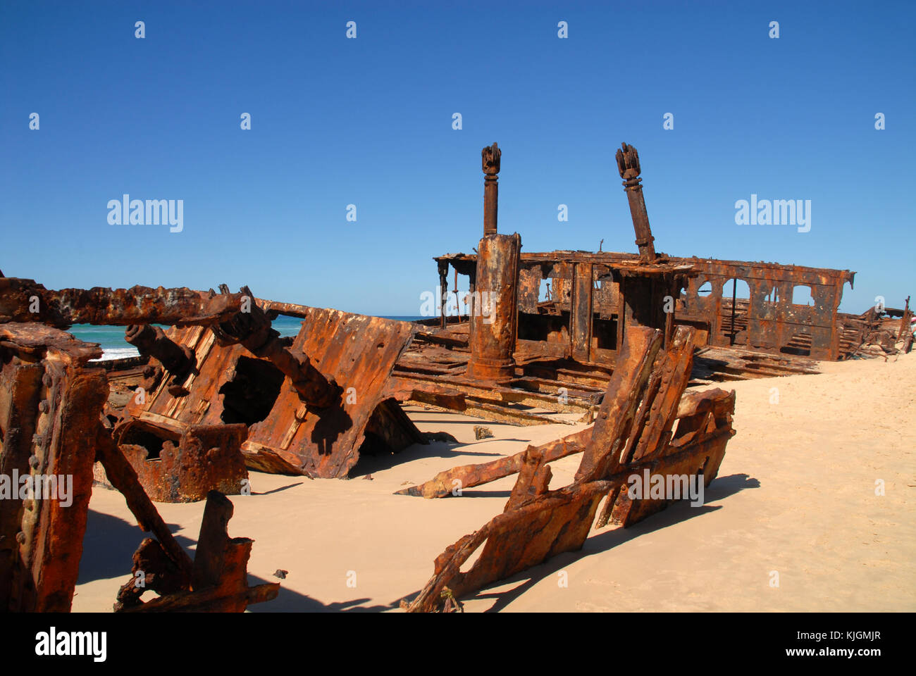Rusty wreck of SS Maheno on Fraser Island, Australia Stock Photo