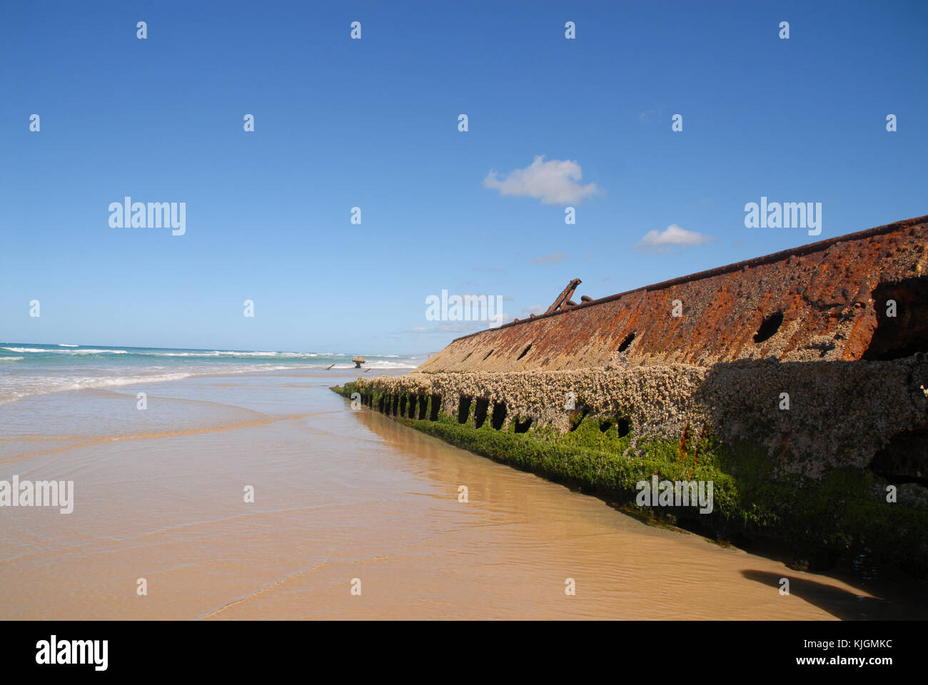 Side view of the SS Maheno on Fraser Island, Australia Stock Photo