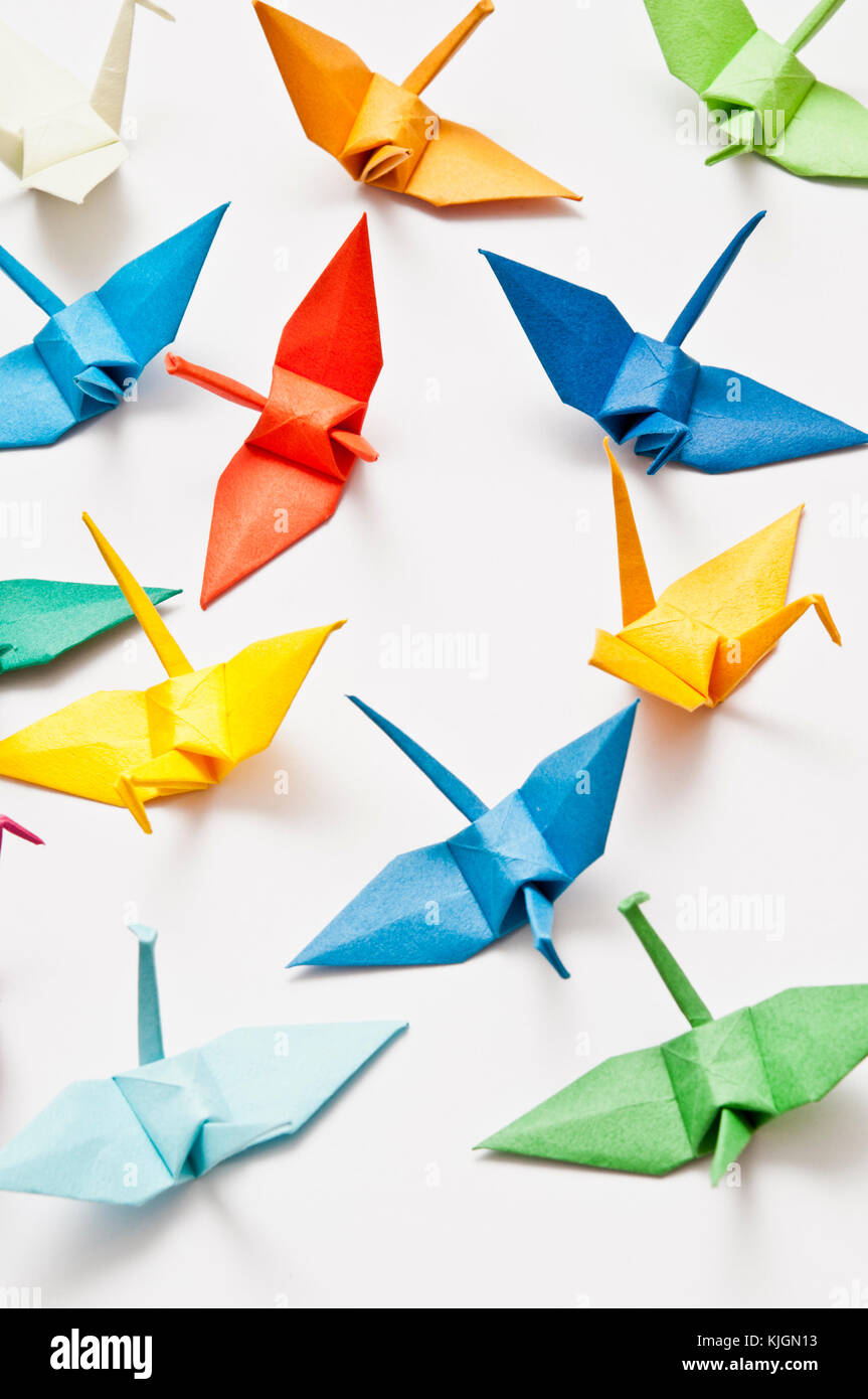 colourful origami birds Stock Photo