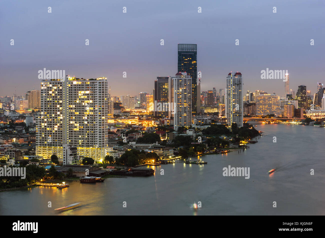Bangkok cityscape river side at twilight time,Thailand Stock Photo - Alamy
