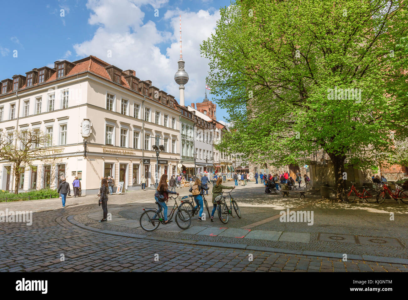 Berlin center, the Nikolaiviertel area in Berlin is a reconstruction of the original historic old town centre that was destroyed in 1944, Germany Stock Photo