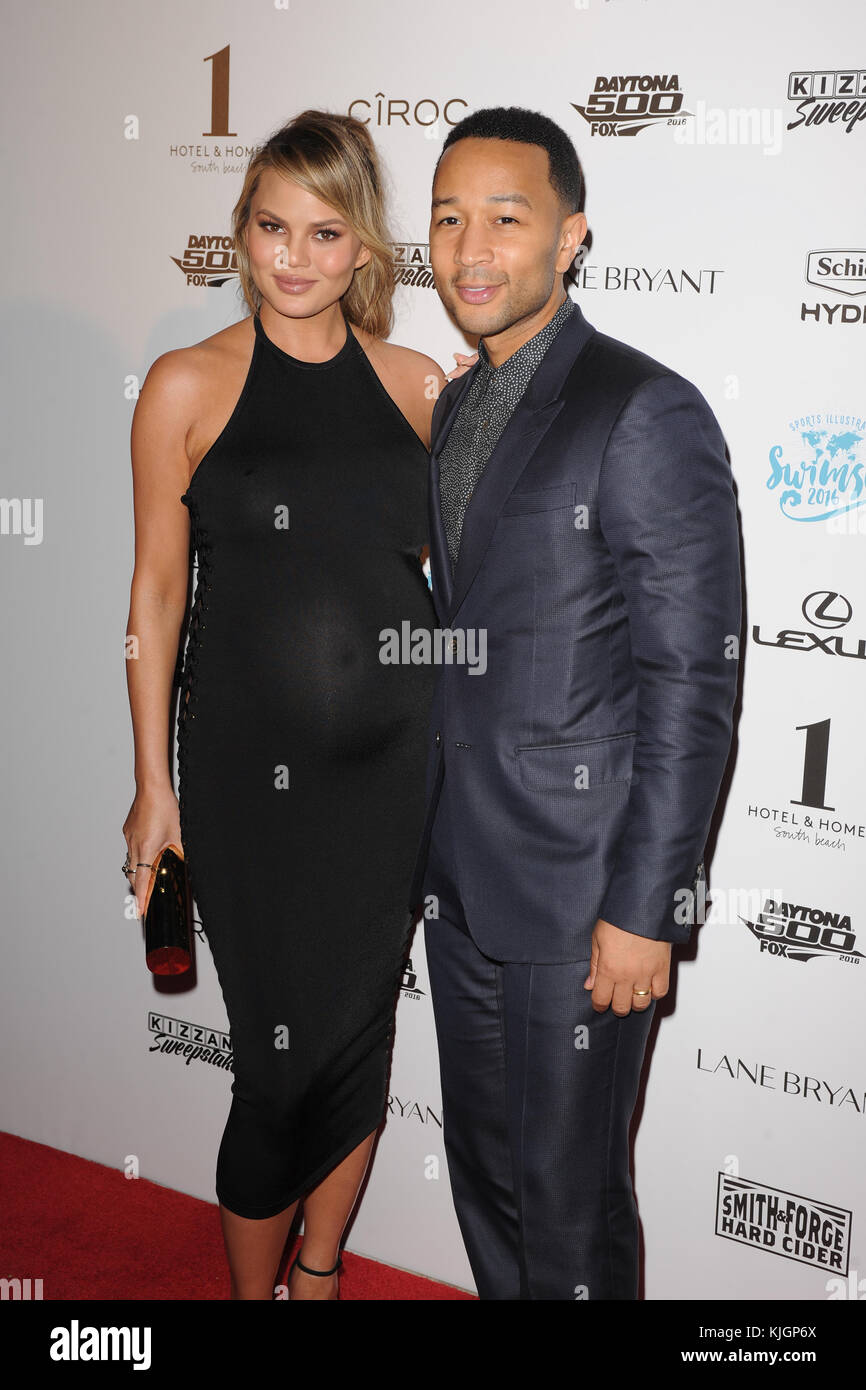 MIAMI BEACH, FL - FEBRUARY 17: Chrissy Teigen, John Legend Attends The ...