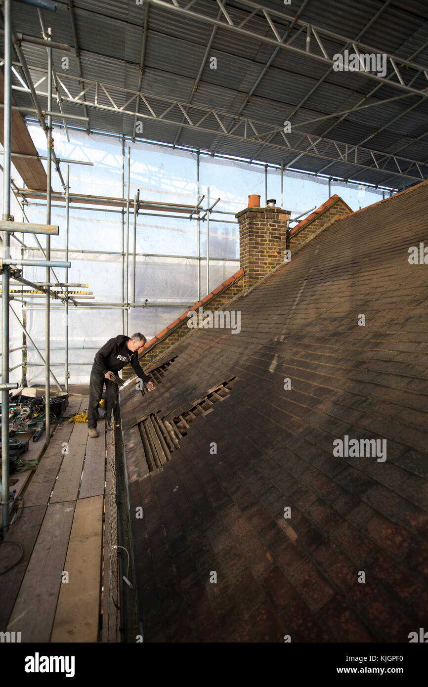 House roof renovation project, London, England, UK Stock Photo