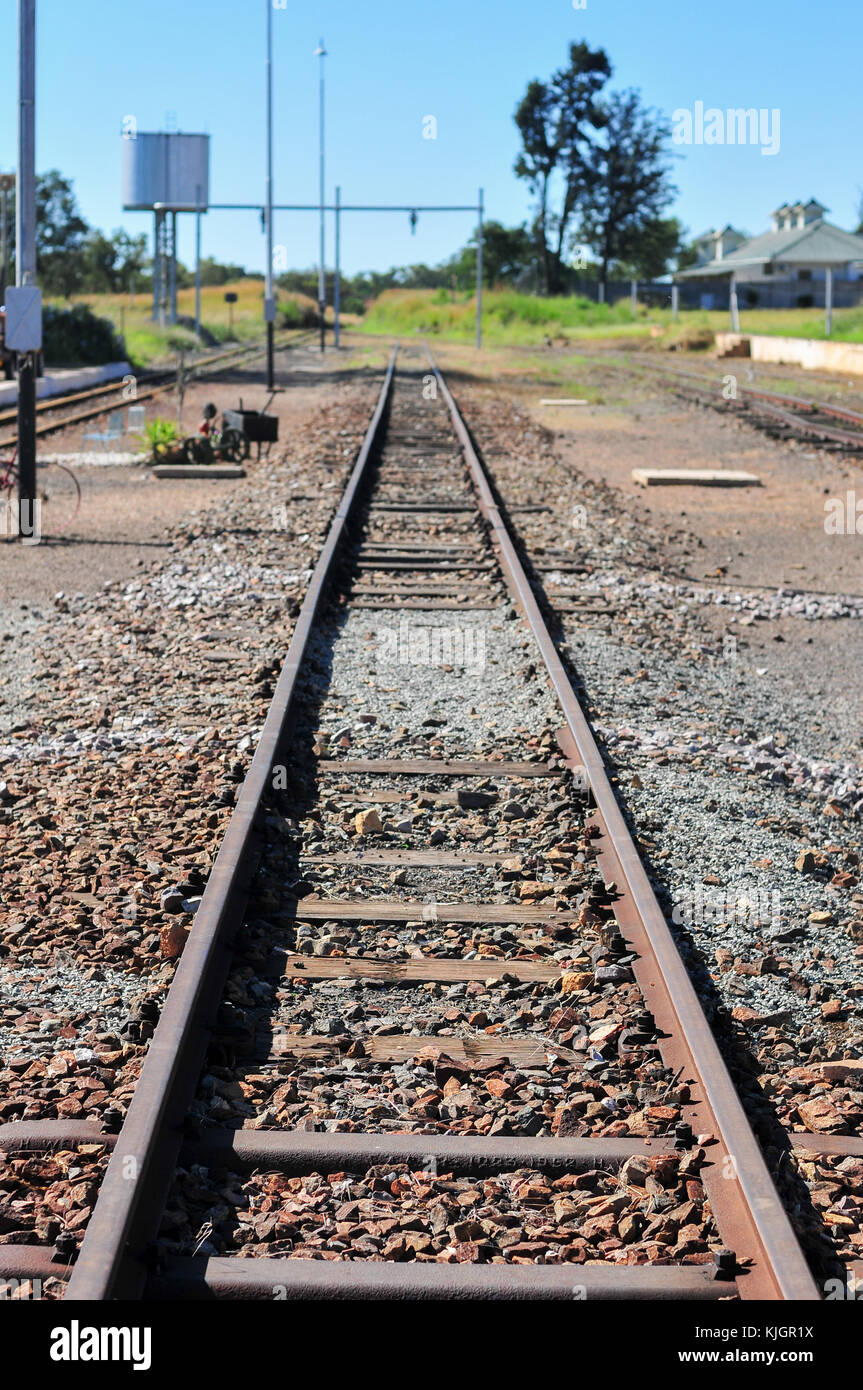 Railroad tracks serving the Cullinan Diamond Mine in South Africa. Stock Photo