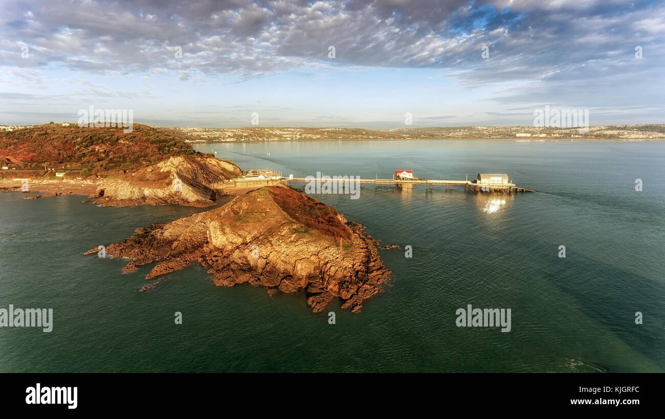 Aerial view of Mumbles pier in Swansea Stock Photo Alamy