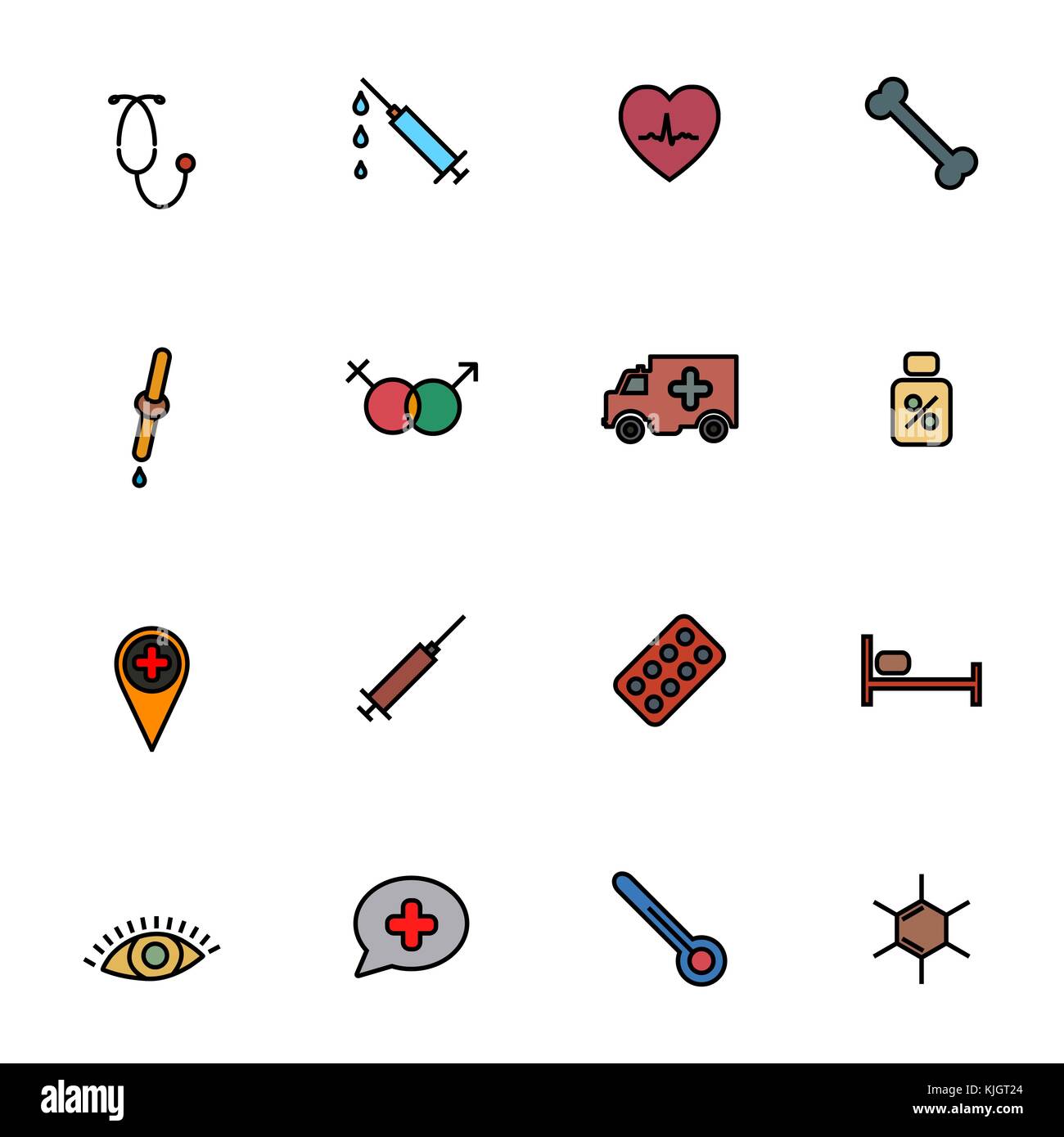 Set of medical icons with a black stroke. Flat style, vector ...