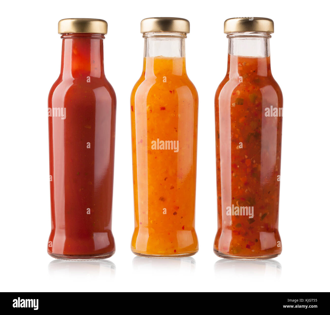 the various barbecue sauces in glass bottles Stock Photo Alamy