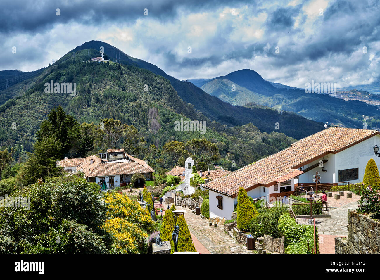 view from Cerro de Monserrate to Cerro de Guadalupe with way of the cross, Bogota, Colombia, South America Stock Photo