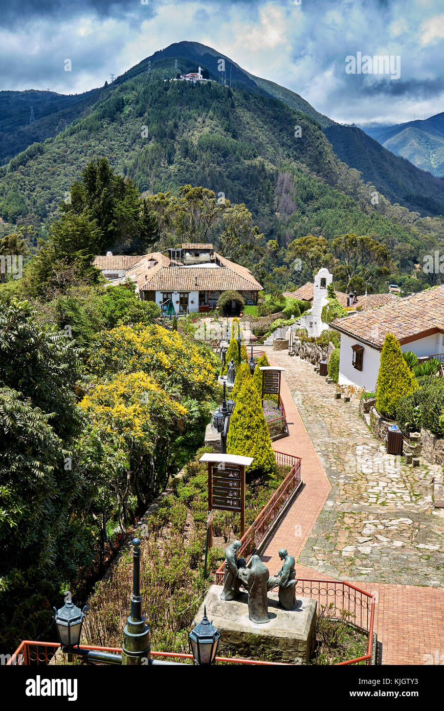 view from Cerro de Monserrate to Cerro de Guadalupe with way of the cross, Bogota, Colombia, South America Stock Photo