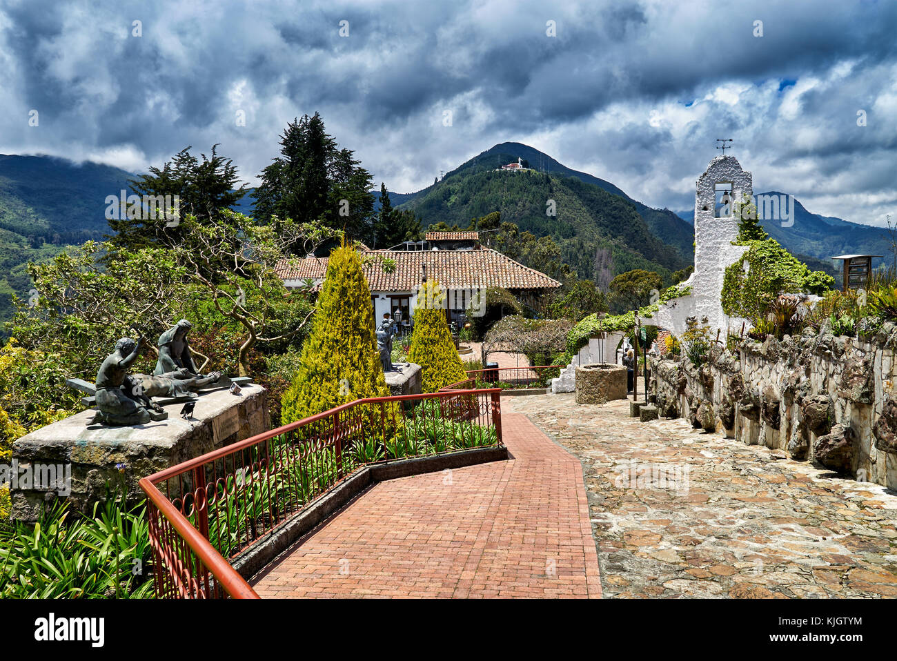 view from Cerro de Monserrate to Cerro de Guadalupe with way of the cross, Bogota, Colombia, South America Stock Photo