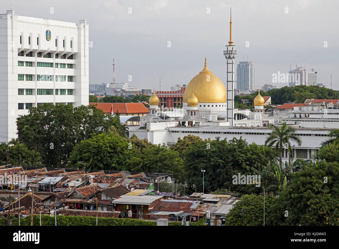 Aerial view over the mosque Masjid Baitul Hamdi at Surabaya, capital city of Jawa Timur / East Java, Indonesia Stock Photo