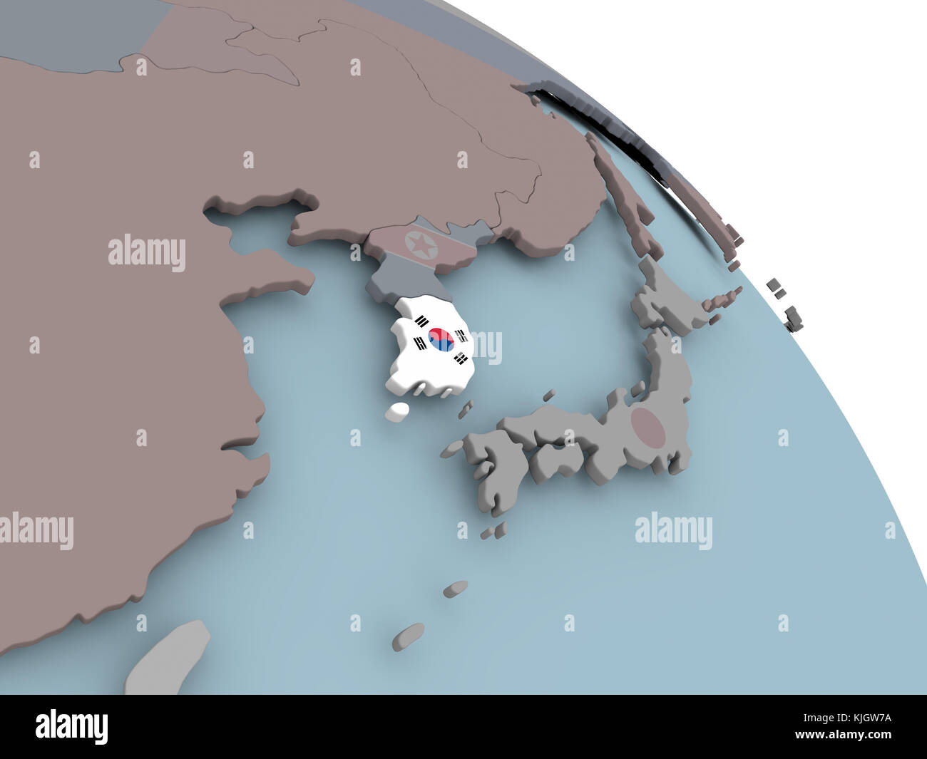 Illustration of South Korea on political globe with embedded flags. 3D ...
