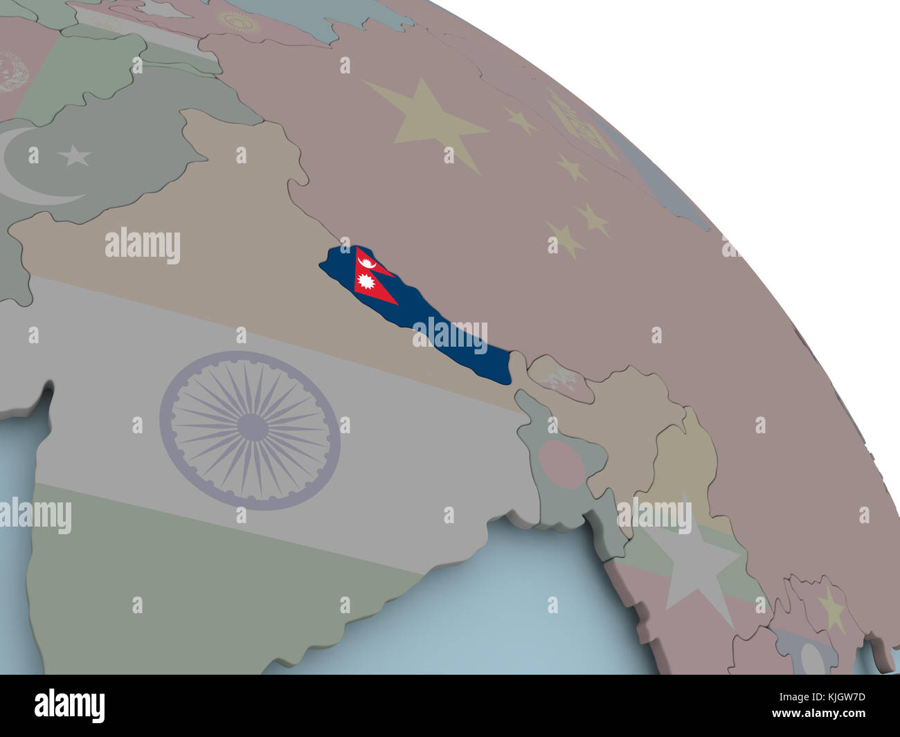 Illustration of Nepal on political globe with embedded flags. 3D ...