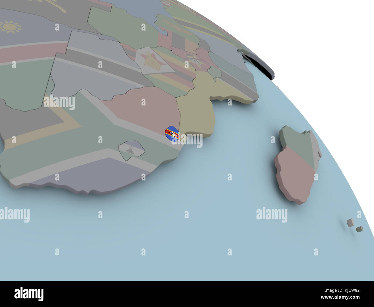 Illustration of Swaziland on political globe with embedded flags. 3D ...
