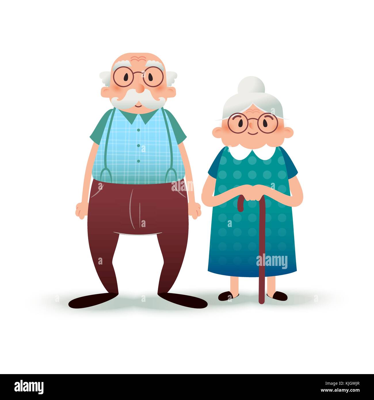 Happy Cartoon Senior Couple Fanny Flat Characters Old Man And