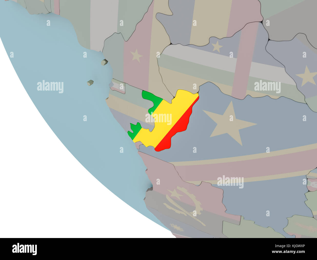 Map of Congo on political globe with embedded flags. 3D illustration ...