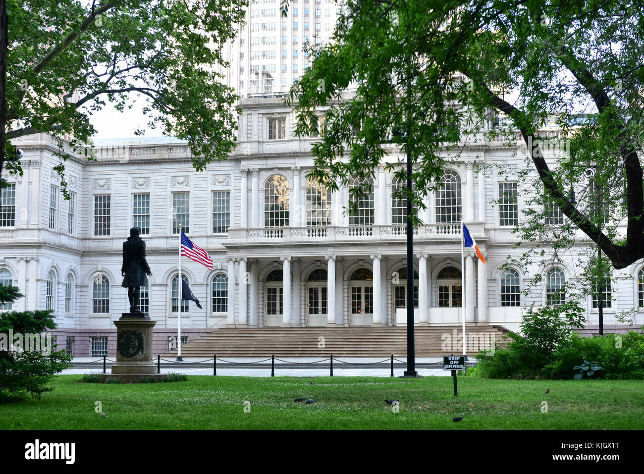 New York City Hall and Park in Manhattan. Stock Photo