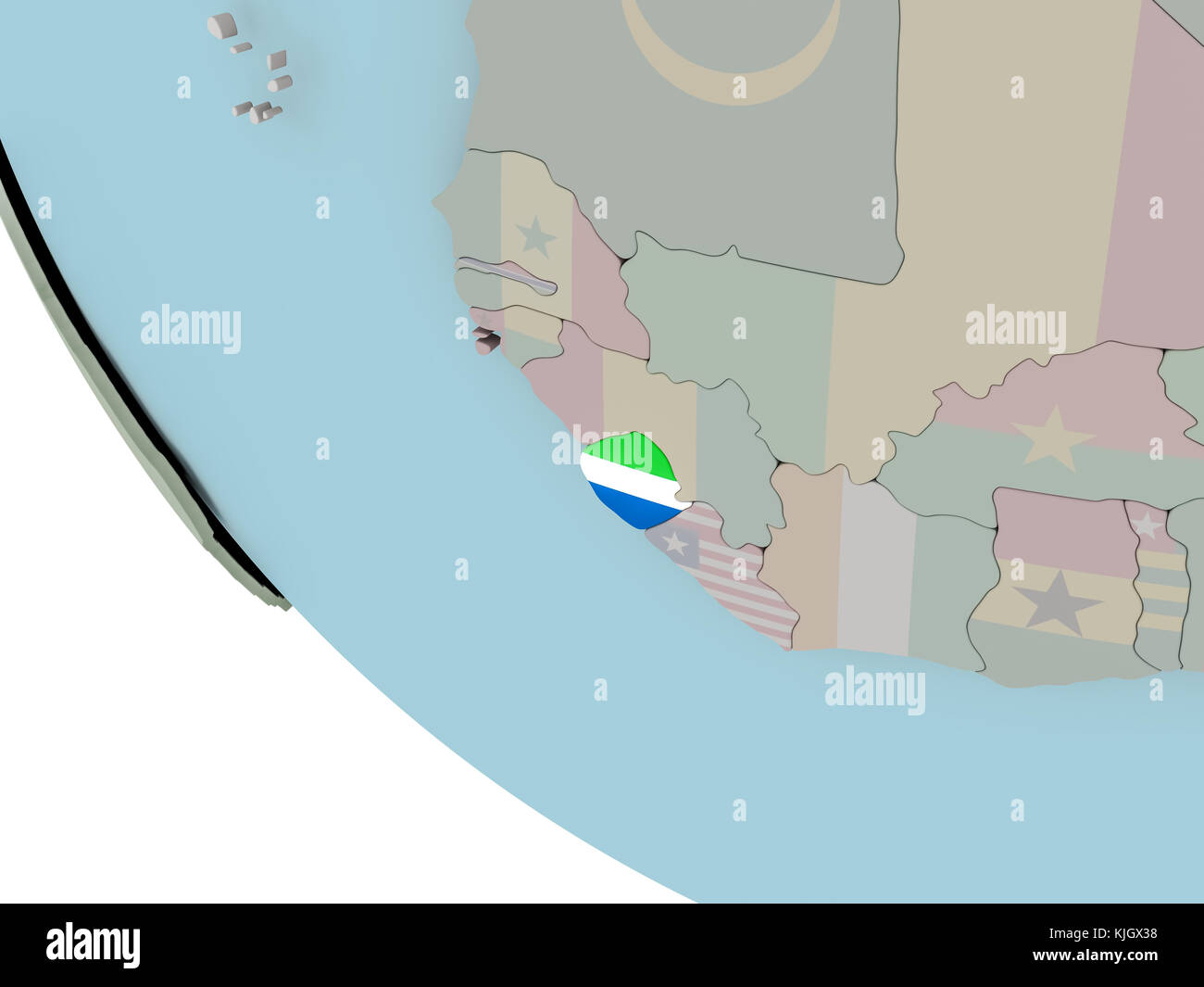 Map of Sierra Leone on political globe with embedded flags. 3D ...